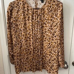 Ann Taylor Animal Print Mixed Media Pleated Top